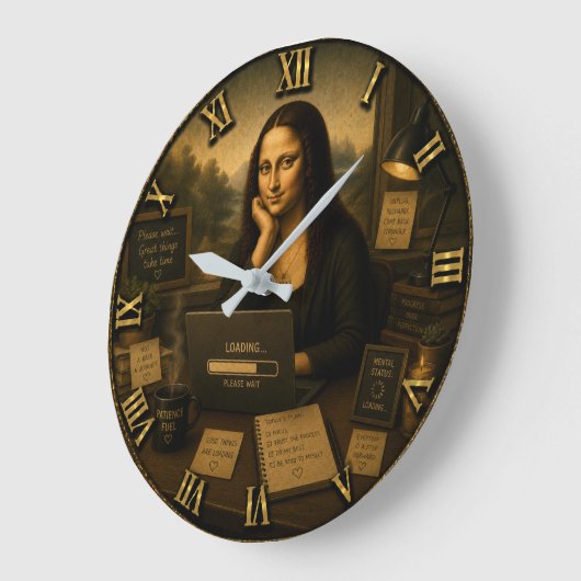 Loading Funny Mona Lisa Gift for Home Office  ラージ壁時計 (傾斜)
