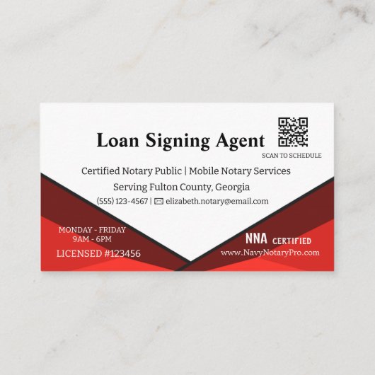 Loan Signing Agent Notary Card with QR Code  名刺 (裏面)