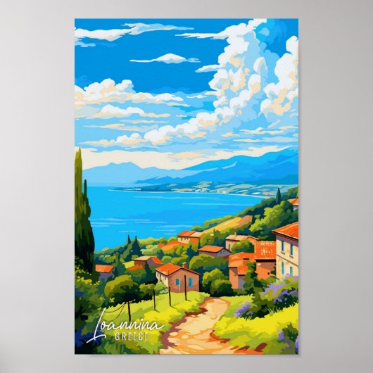 Loannina Greece Art Vintage Travel Illustration ポスター (正面)