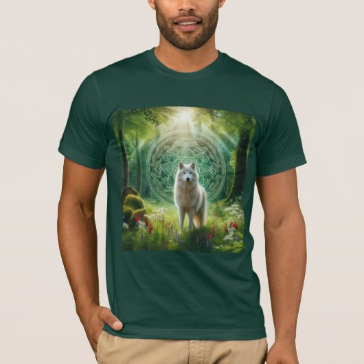 Lobo Blanco Místico en Bosque Encantado Tシャツ (正面)