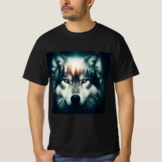  Lobo en la Noche: Diseño de Doble Exposición Tシャツ (正面)