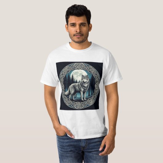 Lobo Místico en Círculo Céltico Tシャツ (正面フル)