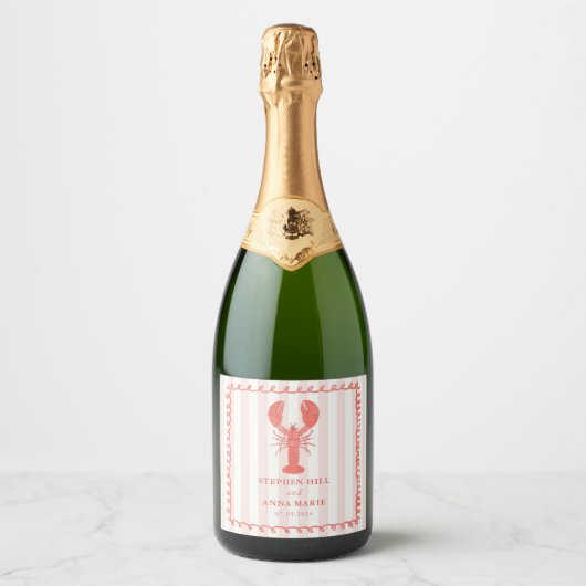 Lobste Pink Nautical Wedding Sparkling Wine Label スパークリングワインラベル (正面)