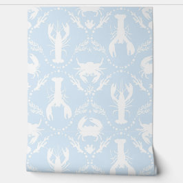 Lobster and Crab Pale Blue and White 壁紙