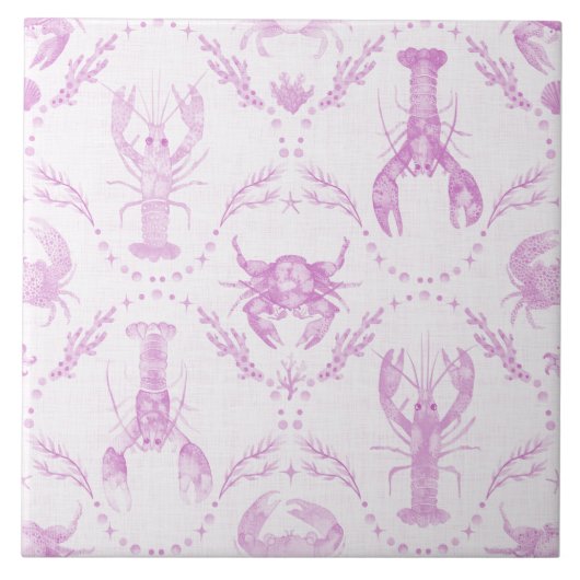 Lobster and Crabs Light Pink Preppy Nursery タイル (正面)