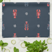 Lobster and Sea Coral Pattern on Navy キッチンタオル (折り畳み)