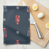 Lobster and Sea Coral Pattern on Navy キッチンタオル (四つ折り)