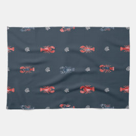 Lobster and Sea Coral Pattern on Navy キッチンタオル