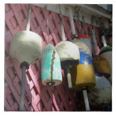 Lobster Buoys on Pink Lattice - Martha's Vineyard タイル (正面)