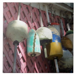 Lobster Buoys on Pink Lattice - Martha's Vineyard タイル
