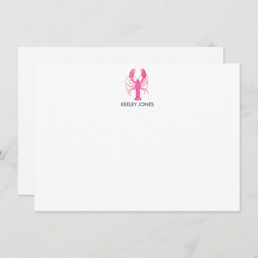 Lobster Coastal Chic Personalized Flat Note Card ノートカード (正面/裏面)