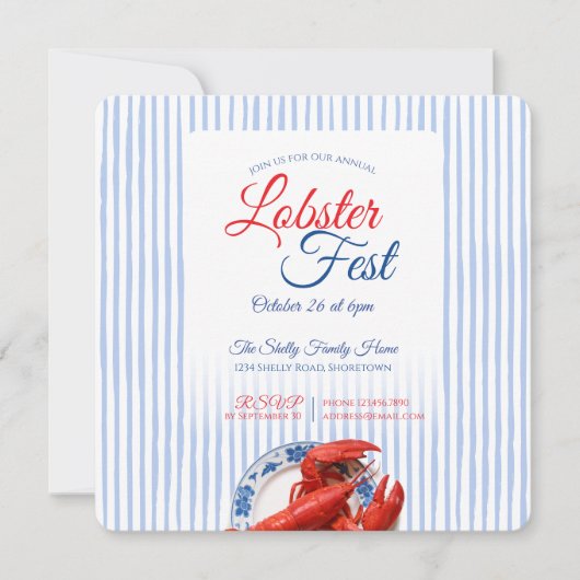 Lobster Fest Coastal Seafood Nautical Stripe Party (正面)
