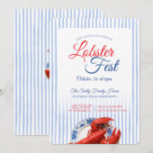 Lobster Fest Coastal Seafood Nautical Stripe Party 招待状 (正面/裏面)