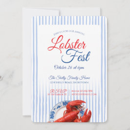 Lobster Fest Coastal Seafood Nautical Stripe Party 招待状