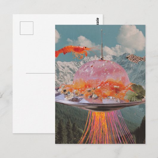 Lobster Fish Surreal Jellyfish Collage ポストカード (正面/裏面)