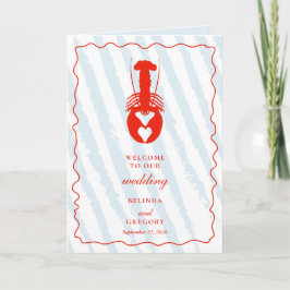 Lobster Heart Blue Stripe Wedding Order of Servics プログラム