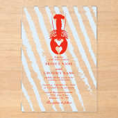 Lobster Heart Blue Stripes Nautical Beach Wedding アクリル招待状 (正面)