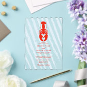 Lobster Heart Blue Stripes Nautical Beach Wedding アクリル招待状 (インサイチュ (ウェディング))