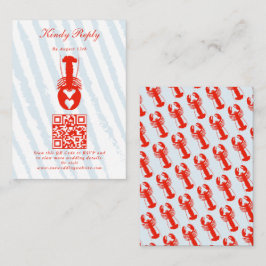 Lobster Heart Blue Stripes Nautical Beach Wedding エンクロージャーカード