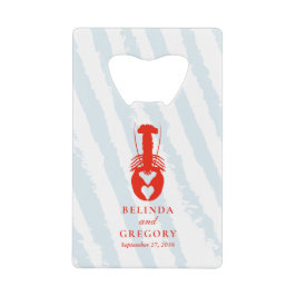 Lobster Heart Blue Stripes Nautical Beach Wedding クレジットカード栓抜き