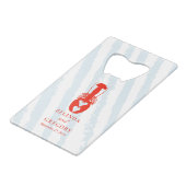 Lobster Heart Blue Stripes Nautical Beach Wedding クレジットカード栓抜き (裏面アングル)