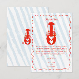 Lobster Heart Blue Stripes Nautical Beach Wedding サンキューカード