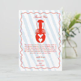 Lobster Heart Blue Stripes Nautical Beach Wedding セーブザデート
