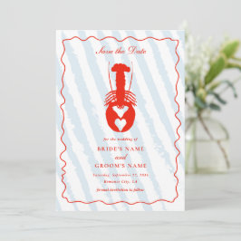Lobster Heart Blue Stripes Nautical Beach Wedding セーブザデート