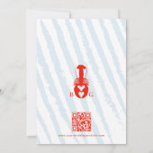 Lobster Heart Blue Stripes Nautical Beach Wedding セーブザデート (裏面)