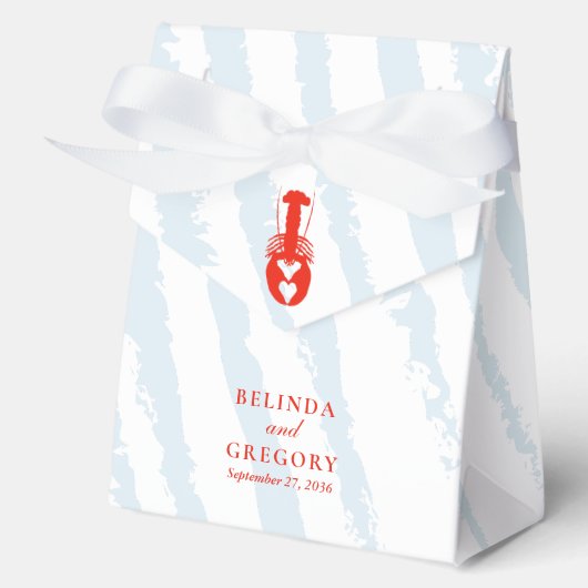 Lobster Heart Blue Stripes Nautical Beach Wedding フェイバーボックス (正面)