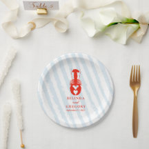 Lobster Heart Blue Stripes Nautical Beach Wedding