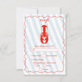 Lobster Heart Blue Stripes Nautical Beach Wedding 出欠カード (正面)