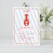 Lobster Heart Blue Stripes Nautical Beach Wedding 出欠カード (スタンド正面)
