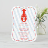 Lobster Heart Blue Stripes Nautical Beach Wedding 招待状 (スタンド正面)