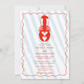 Lobster Heart Blue Stripes Nautical Beach Wedding 招待状 (正面)