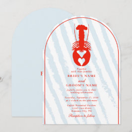 Lobster Heart Blue Stripes Nautical Beach Wedding 招待状