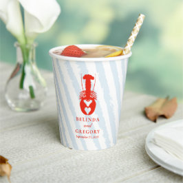 Lobster Heart Blue Stripes Nautical Beach Wedding 紙コップ