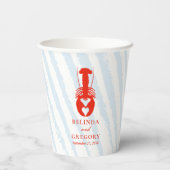 Lobster Heart Blue Stripes Nautical Beach Wedding 紙コップ (裏面)