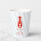 Lobster Heart Blue Stripes Nautical Beach Wedding 紙コップ (正面)