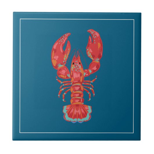 Lobster Illustration Nautical Kitchen Tile タイル (正面)