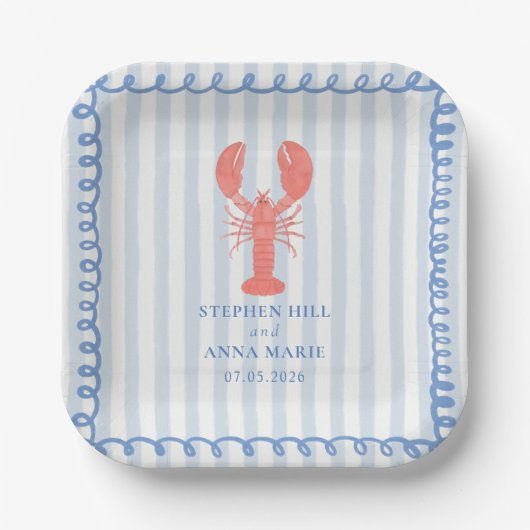 Lobster Nautical Wedding Paper Plates ペーパープレート (正面)