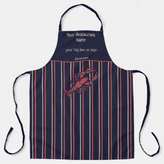 Lobster Navy Blue And Red Stripe Restaurant エプロン