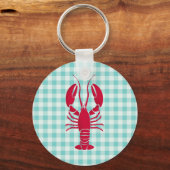 Lobster on Blue Gingham  キーホルダー (正面)