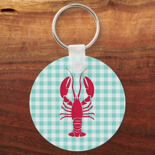 Lobster on Blue Gingham  キーホルダー (正面)
