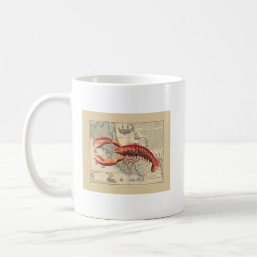 Lobster Print On Nautical Map コーヒーマグカップ (左)
