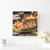 Lobster Roll And Potato Chips スクエア壁時計 (ホーム)