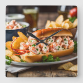 Lobster Roll And Potato Chips スクエア壁時計 (正面)
