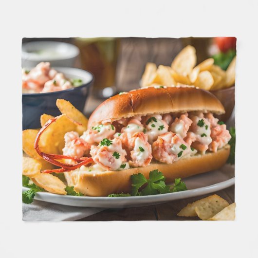 Lobster Roll And Potato Chips フリースブランケット (正面(横))