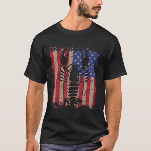 Lobster Seafood  Cooking Chef USA American Flag Vi Tシャツ (正面)