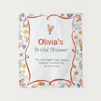 Lobster She Is a Catch Bridal Shower Banner タペストリー